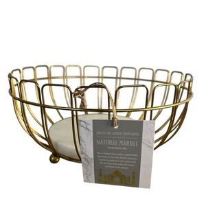 Gold Wire Fruit Basket with Marble Base Mid-Century Modern Made in India